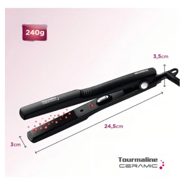 Prancha Alisadora Tourmaline Ceramic Mondial Preto Bivolt P-15