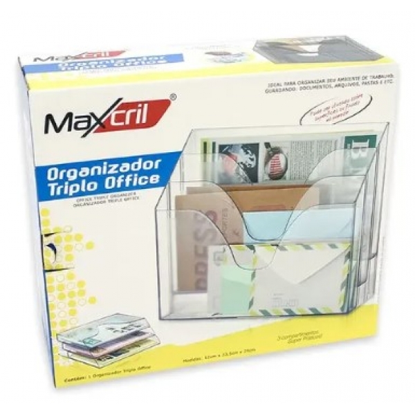 ORGANIZADOR TRIPLO OFFICE ACRILICO CRISTAL