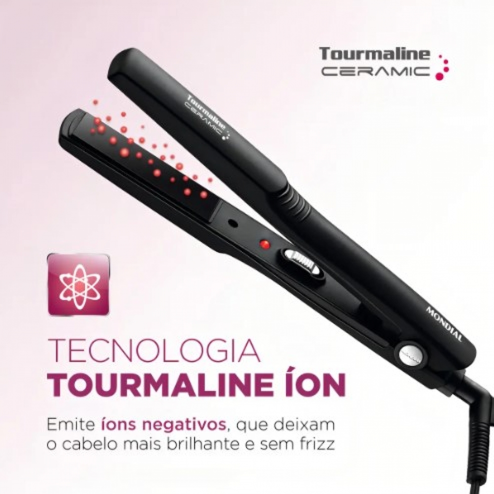 Prancha Alisadora Tourmaline Ceramic Mondial Preto Bivolt P-15
