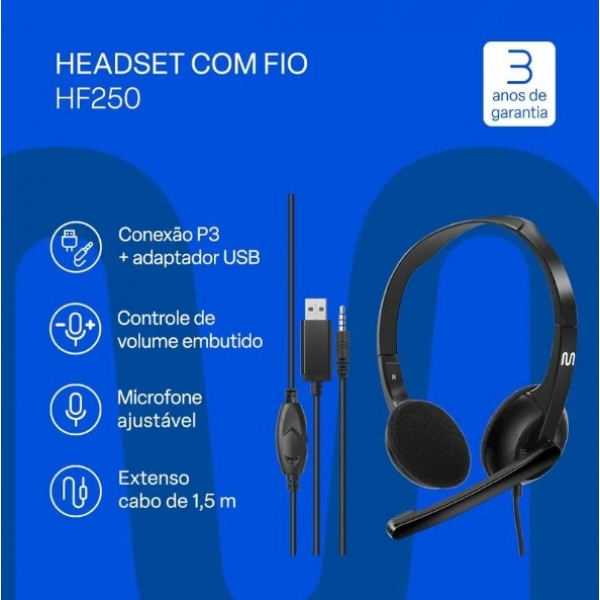 Headset Com Fio Multi HF250 (P3 + USB)